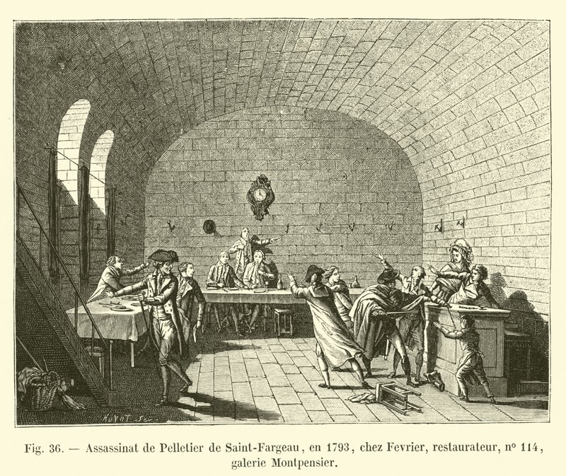 Assassinat de Pelletier de Saint-Fargeau, en 1793, chez Février, restaurateur, no 114, galerie Montpensier - French School