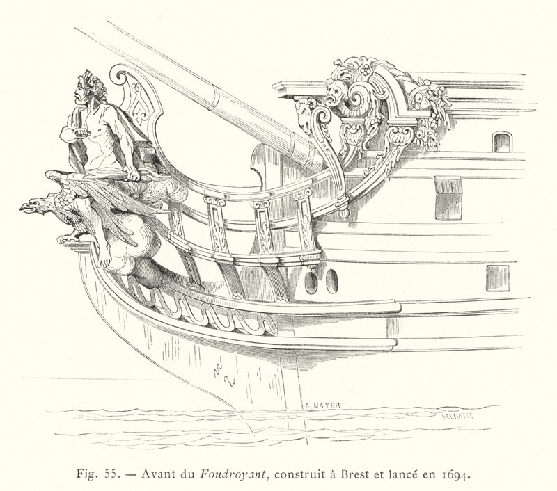 Avant du Foudroyant, construit à Brest et lancé en 1694 - French School