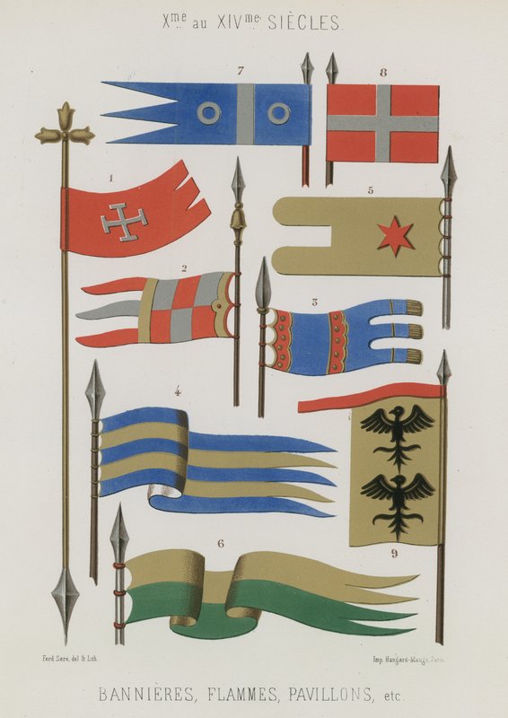 Bannières, banderoles, drapeaux des 10e au 14e siècles - French School