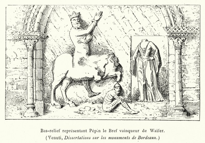 Bas-relief représentant Pépin le Bref vainqueur de Waifer (gravure) - French School