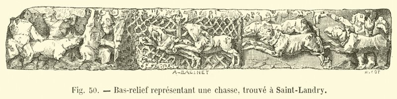 Bas-relief représentant une chasse, trouvé à Saint-Landry - French School