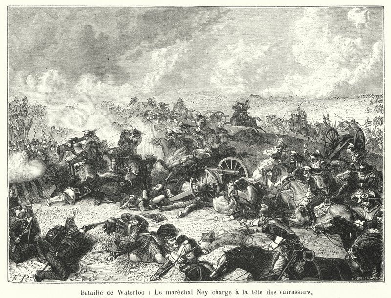 Bataille de Waterloo, Le maréchal Ney charge à la tête des cuirassiers - French School