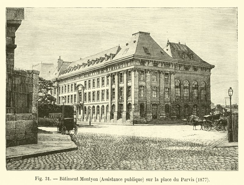 Bâtiment Montyon, Assistance publique, sur la place du Parvis, 1877 - French School