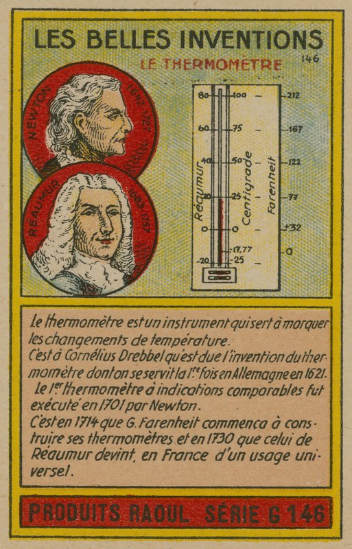 Carte des belles inventions, thermomètre - French School