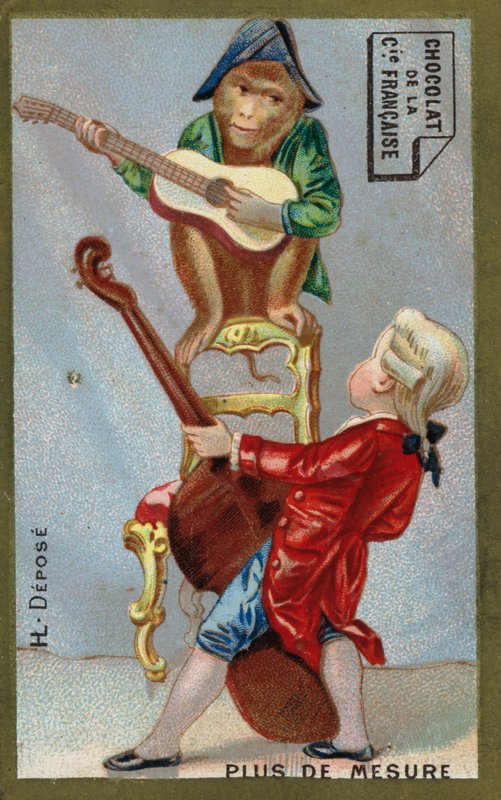 Garçon et singe jouant des instruments de musique ensemble - French School