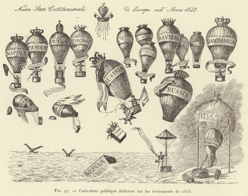 Caricature politique italienne sur les événements de 1848 (gravure) - French School