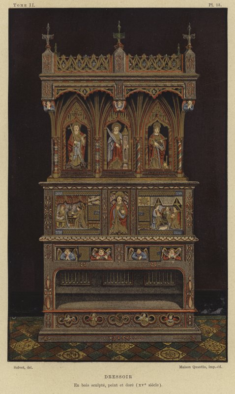 Dressoir en bois sculpté, peint et doré, 15ème siècle - French School