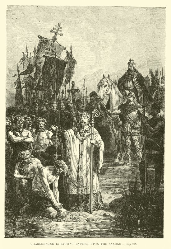 Charlemagne infligeant le baptême aux Saxons - French School