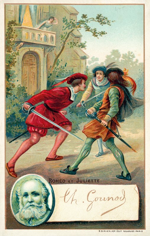 Charles Gounod, compositeur français, et une scène de son opéra Roméo et Juliette - French School