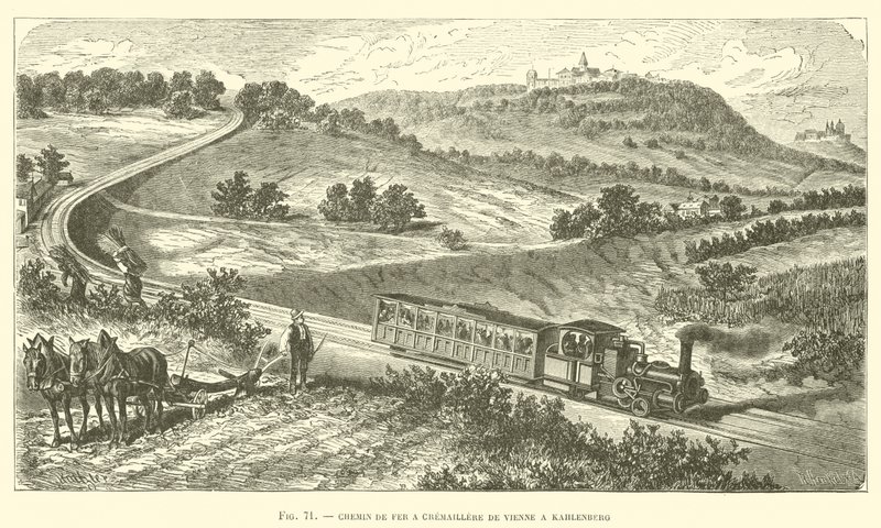Chemin de Fer à Crémaillère de Vienne à Kahlenberg (gravure) - French School