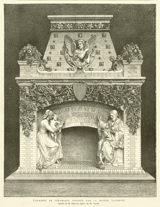 Cheminée en céramique exposée par la maison Loebnitz - French School