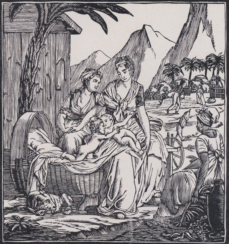 Enfance de Paul et Virginie, scène du roman Paul et Virginie de Jacques-Henri Bernardin de Saint-Pierre (litho) - French School