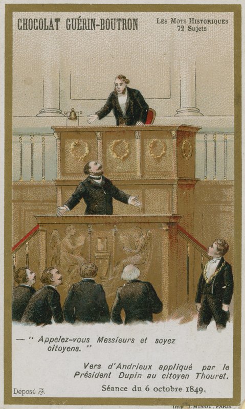Carte de commerce Chocolat Guerin-Boutron, série Mots Historiques - French School