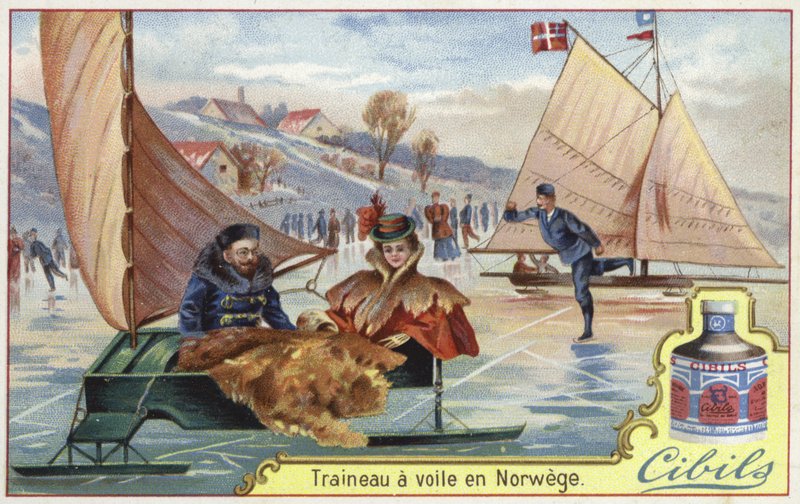 Carte Cibils représentant la luge sur glace - French School