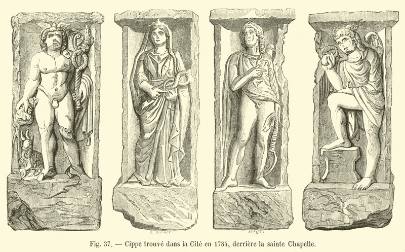 Cippe trouvé dans la Cité en 1784, derrière la Sainte-Chapelle - French School