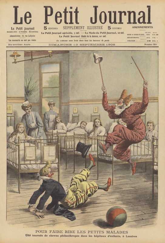 Clowns divertissant les enfants malades dans un hôpital à Londres (lithographie couleur) - French School