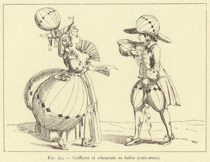 Coiffures et vêtements au ballon (caricature) - French School