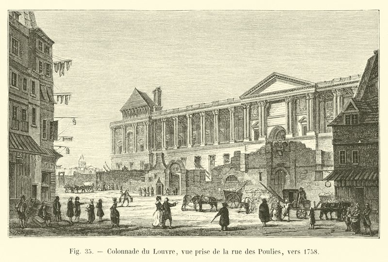 Colonnade du Louvre, vue prise de la rue des Poulies, vers 1758 - French School