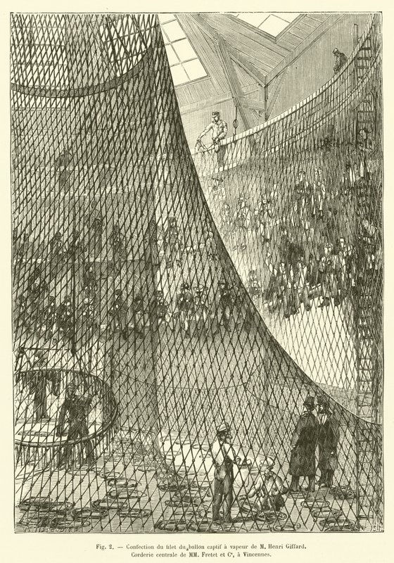 Confection du filet du ballon captif à vapeur de M Henri Giffard, Corderie centrale de MM Fretet et Cie, à Vincennes - French School
