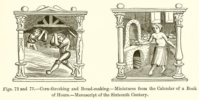 Battage du maïs et fabrication du pain - French School