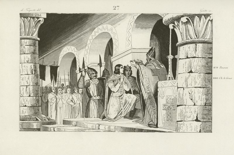 Couronnement de Louis III et Carloman comme rois de Francie occidentale, 879 - French School