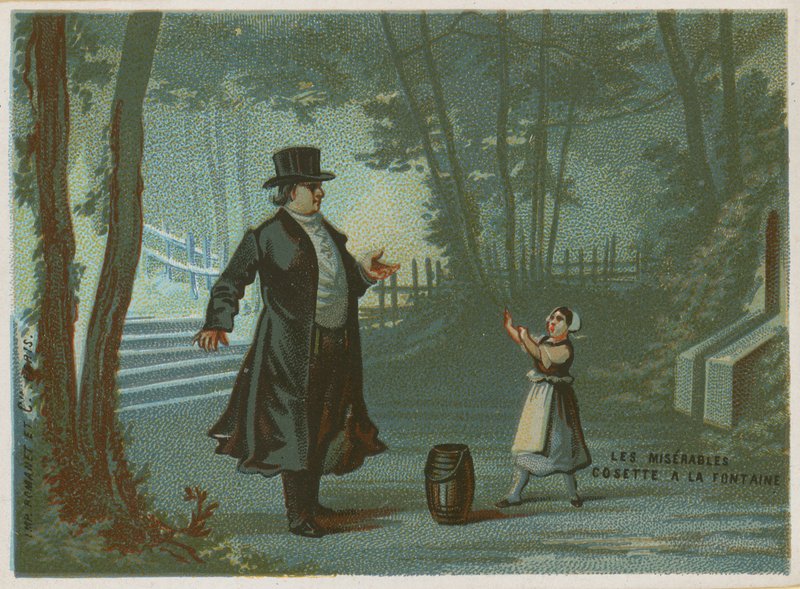 Cosette à la fontaine ; scène des Misérables de Victor Hugo - French School