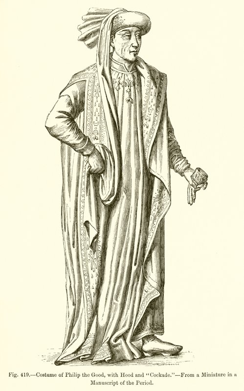 Costume de Philippe le Bon, avec capuche et cocarde - French School