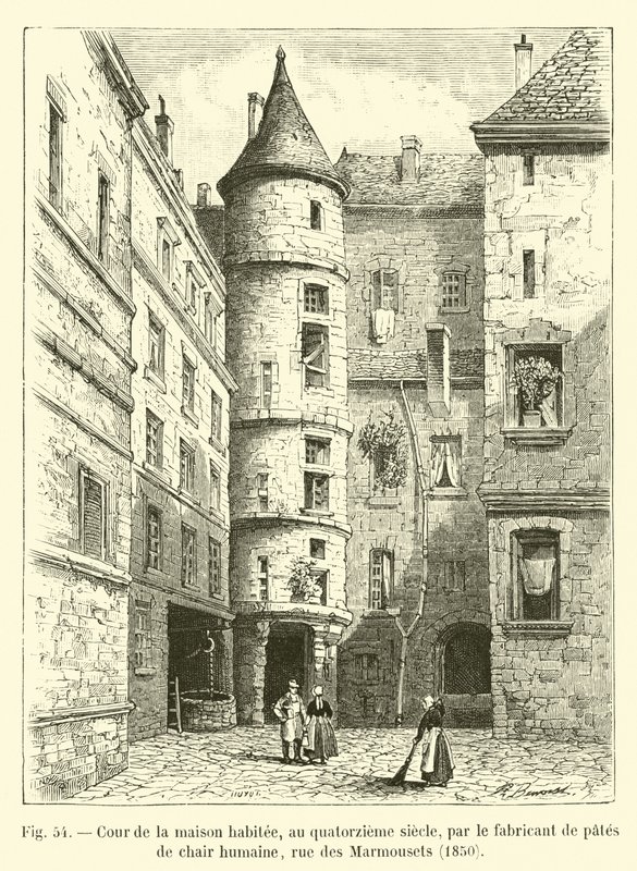 Cour de la maison habitée, au quatorzième siècle, rue des Marmousets, 1850 - French School
