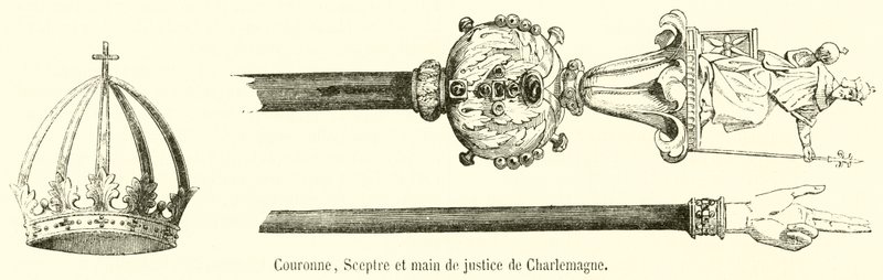 Couronne, Sceptre et main de justice de Charlemagne - French School