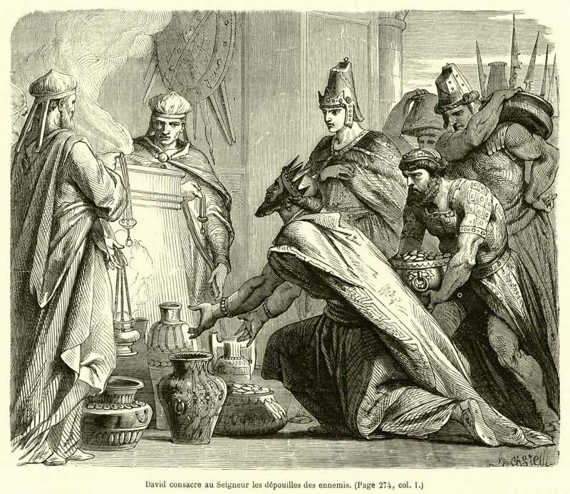 David consacre au Seigneur les dépouilles des ennemis - French School