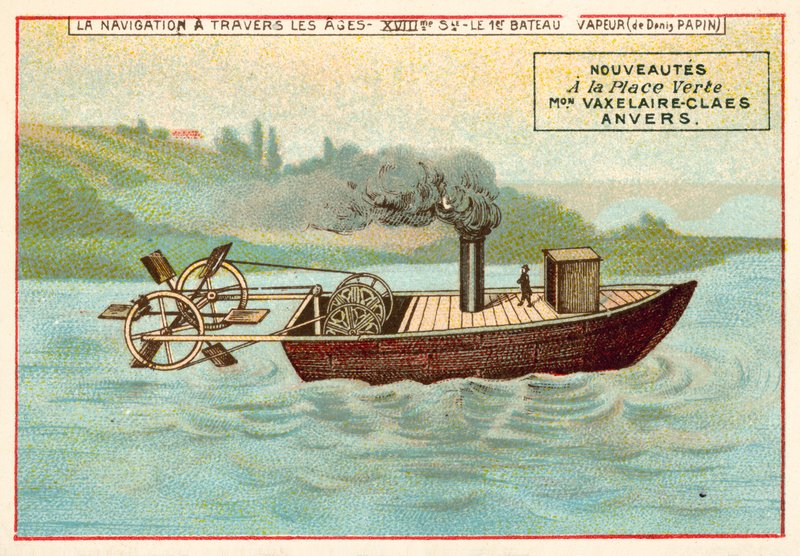 Le premier bateau à vapeur de Denis Papin - French School