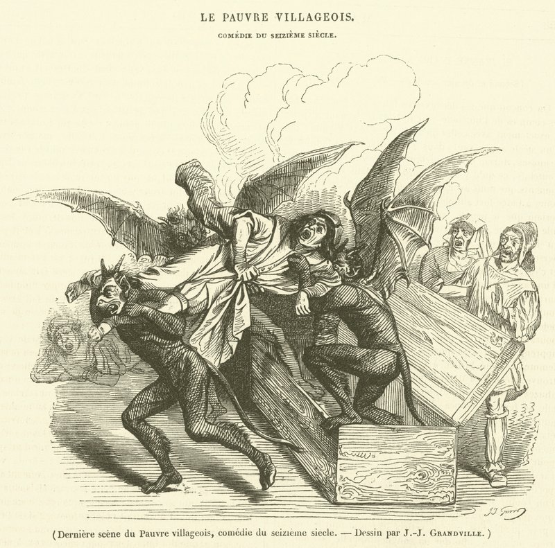 Derniere scene du Pauvre villageois, comedie du seizieme siecle - French School