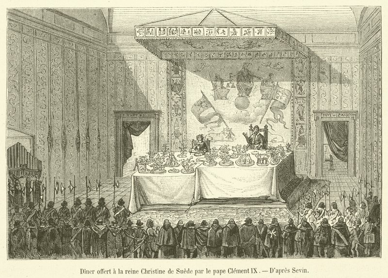 Dîner offert à la reine Christine de Suède par le pape Clément IX - French School