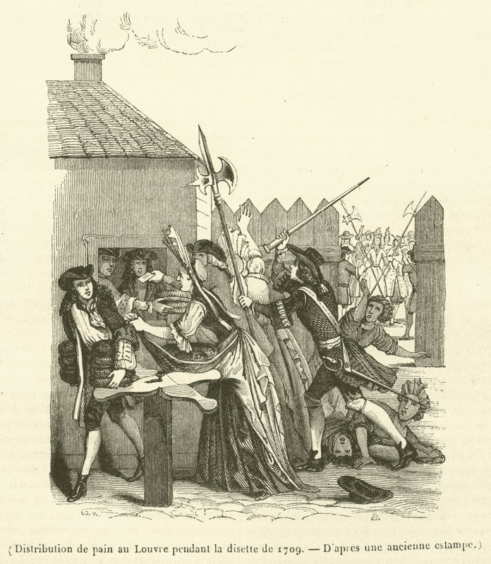Distribution de pain au Louvre pendant la disette de 1709 (engraving) - French School