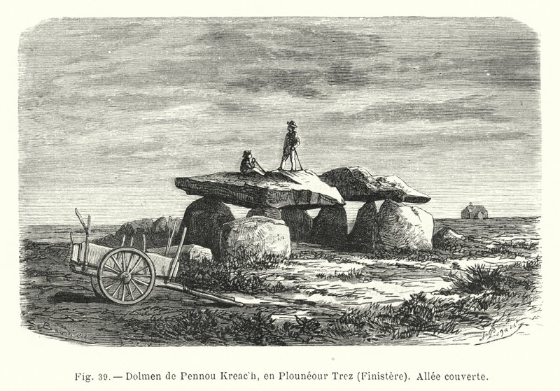 Dolmen de Pennou Kreach, en Plounéour Trez, Finistère, Allée couverte - French School