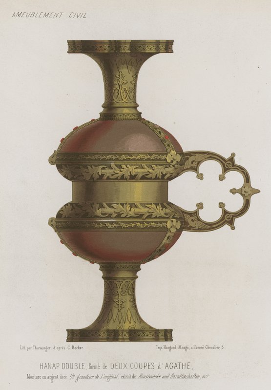 Double gobelet formé de deux coupes en agate - French School