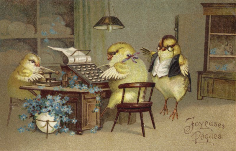 Carte de vœux de Pâques (lithographie couleur) - French School