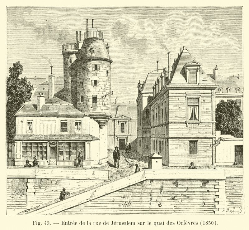 Entrée de la rue de Jérusalem sur le quai des Orfèvres, 1850 - French School