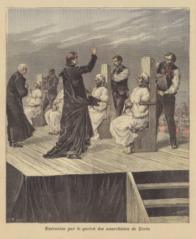 Exécution des anarchistes par garrot à Jerez, Espagne - French School
