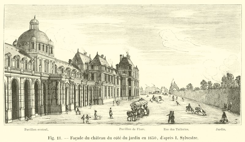 Façade du château du côté du jardin en 1650, d