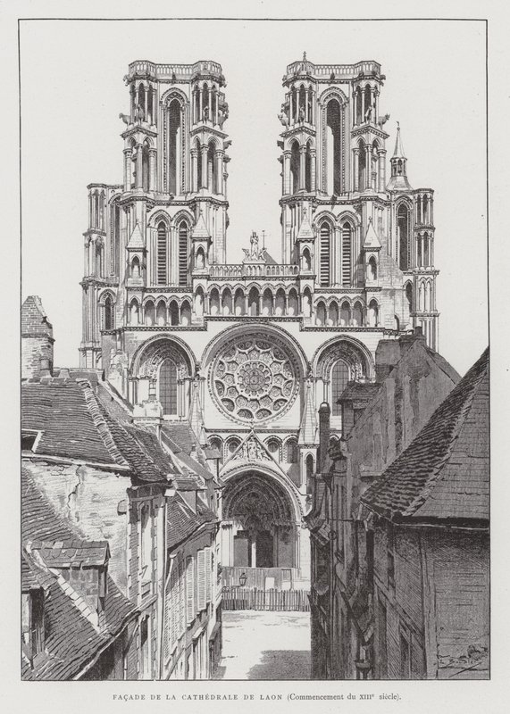 Façade de la cathédrale de Laon, début du XIIIe siècle - French School