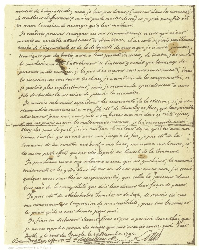 Fac-similé du testament de Louis XVI de France - French School