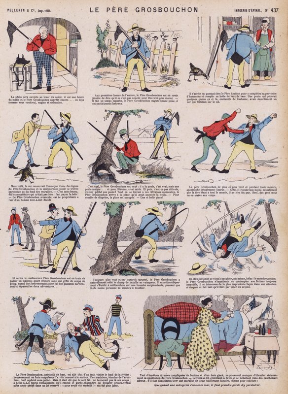 La malheureuse partie de pêche du père Grosbouchon (lithographie en couleur) - French School