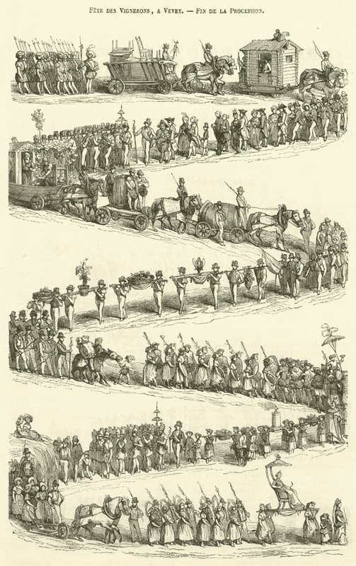 Fete des Vignerons, a Vevey, Fin de la Procession (engraving) - French School