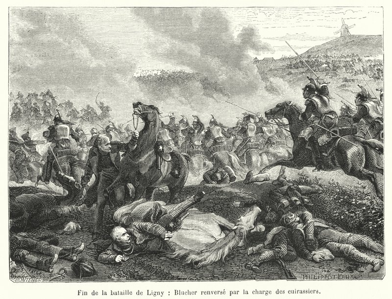 Fin de la bataille de Ligny, Blücher renversé par la charge des cuirassiers - French School