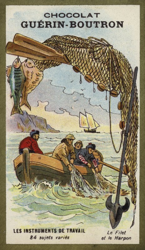 Filet de pêche et harpon - French School