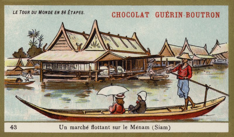 Marché flottant sur la rivière Menam, Siam - French School