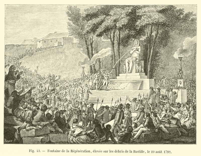 Fontaine de la Régénération, élevée sur les débris de la Bastille, le 10 août 1792 - French School