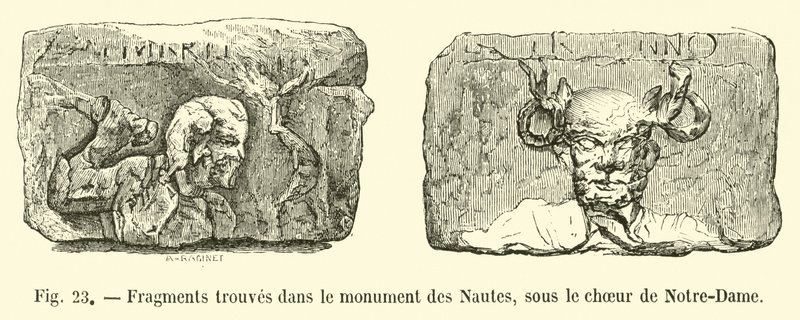 Fragments trouvés dans le monument des Nautes, sous le chœur de Notre-Dame - French School