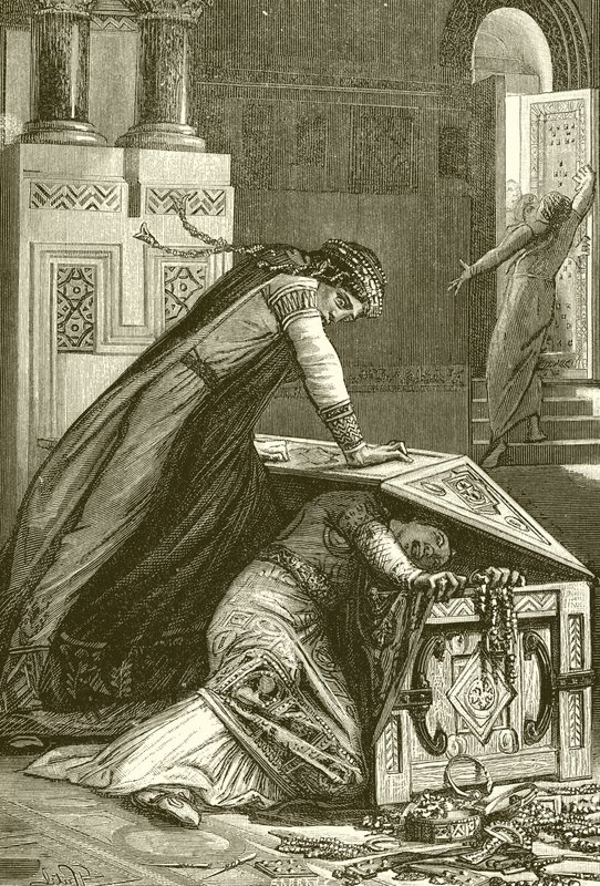 Frédégonde essayant de tuer Rigonthe - French School